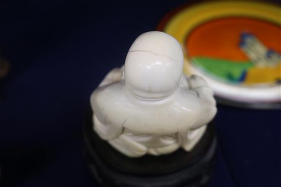 A Chinese ivory figure of Budai wood stand